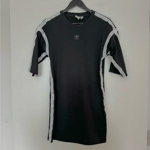 Adidas Originals 3 Stripes Logo Sidetape Ruched Shirt Dress